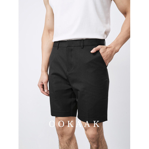 OOKAAK夏季松緊腰卡其色五分西裝短褲男老錢風商務休閒抗皺四分褲