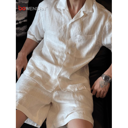 老錢風白色亞麻短褲男士2026新款夏季外穿輕薄透氣休閒五分褲男款