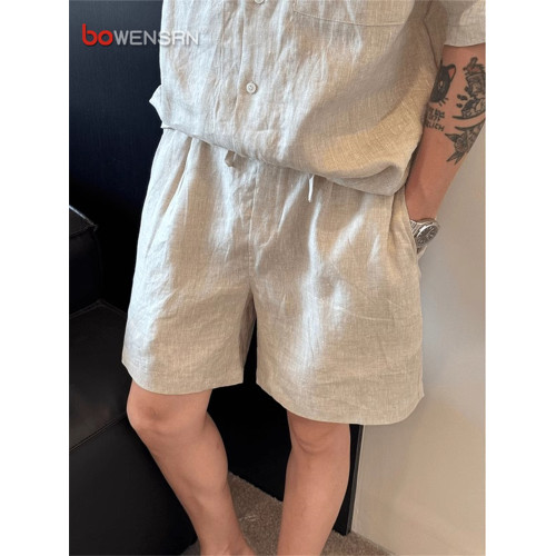 老錢風白色亞麻短褲男士2026新款夏季外穿輕薄透氣休閒五分褲男款