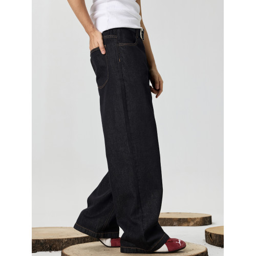 GTRG復古黑藍色丹甯寬鬆A字茶色明線不掉色14.2盎司原色牛仔長褲