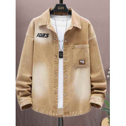 GZAF牛仔長袖襯衫外套男秋冬青少年印花百搭休閒大童上衣寬鬆夾克