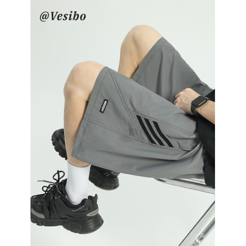 美式條紋運動短褲男春季高街痞帥籃球中褲vibe潮牌百搭休閒五分褲