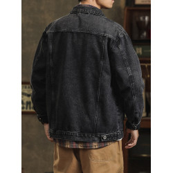 牛仔外套男春秋款2025新款黑灰色男士工裝夾克寬鬆繙領休閒牛仔衣