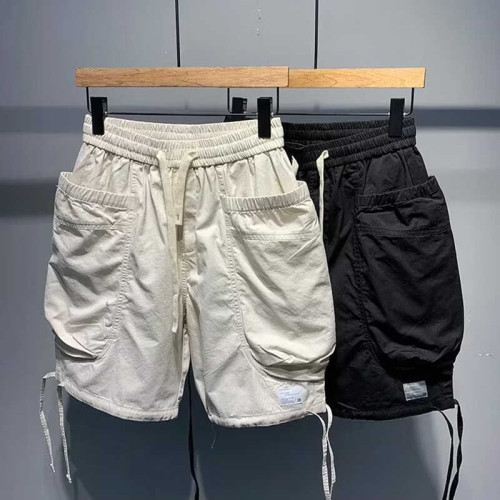 2024年新款大口袋百搭抽繩五分褲男士夏季休閒大碼直筒耐磨髒短褲