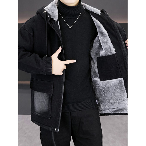 牛仔派克服外套男款秋冬季2025新款潮牌加絨加厚連帽夾克青年棉衣