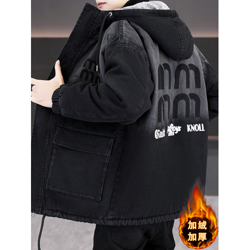 牛仔派克服外套男款秋冬季2025新款潮牌加絨加厚連帽夾克青年棉衣