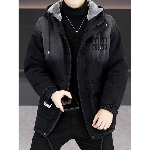 牛仔派克服外套男款秋冬季2025新款潮牌加絨加厚連帽夾克青年棉衣