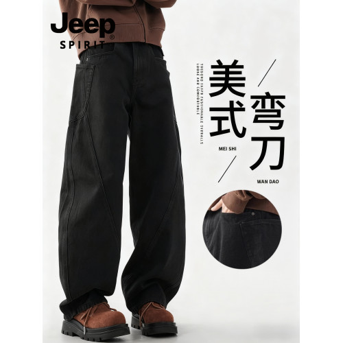 JEEP SPIRIT吉普美式彎刀牛仔褲男士秋季濶腿寬鬆百搭休閒直筒褲