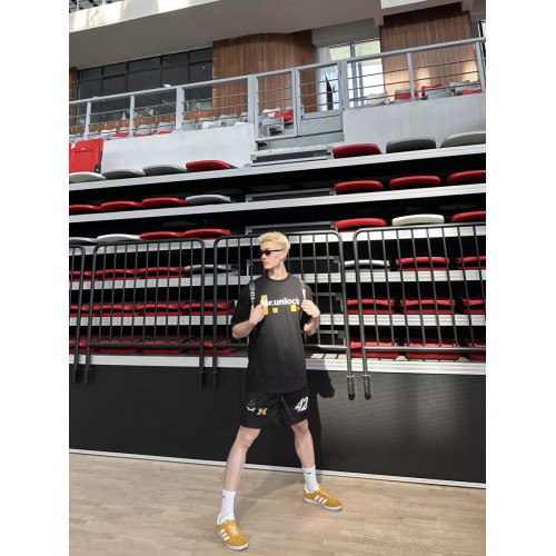 美式復古潮流設計圖案美式短褲夏季男雙層網眼透氣抽繩四分運動褲