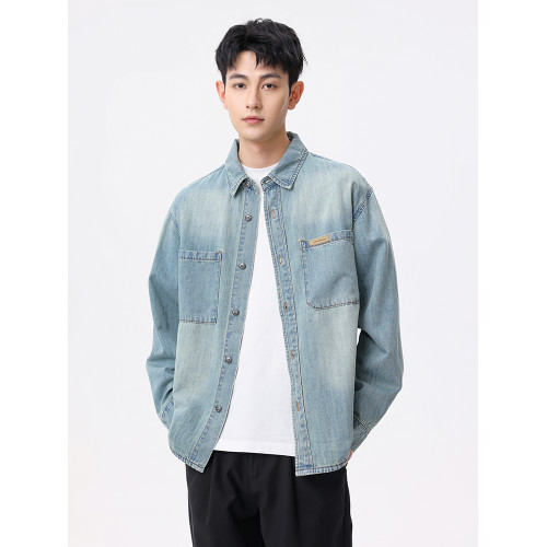 hansca天絲萊賽爾竹節牛仔襯衫男款2025秋季美式復古水洗襯衣外套