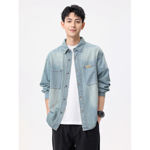 hansca天絲萊賽爾竹節牛仔襯衫男款2025秋季美式復古水洗襯衣外套