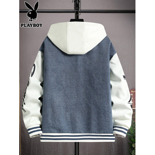 花花公子加絨加厚牛仔外套男士秋冬季新款青少年帥氣潮流連帽夾克