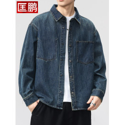 高級潮牌牛仔襯衫男外套2025新款秋季男裝痞帥男士休閒襯衣春秋款