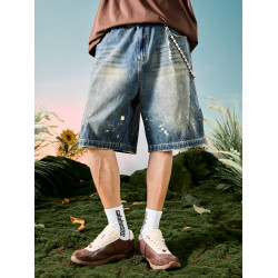 Nuthink美式復古牛仔短褲洗水做舊潑墨直筒五分褲休閒2026夏新款