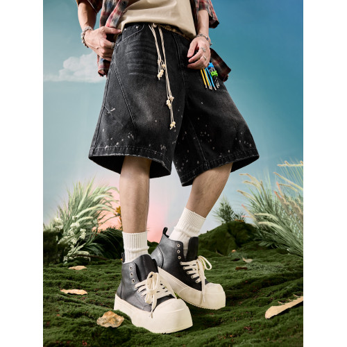 Nuthink美式復古牛仔短褲洗水做舊潑墨直筒五分褲休閒2026夏新款