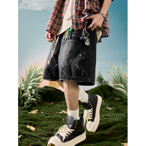 Nuthink美式復古牛仔短褲洗水做舊潑墨直筒五分褲休閒2026夏新款