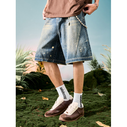 Nuthink美式復古牛仔短褲洗水做舊潑墨直筒五分褲休閒2026夏新款