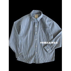 巨帥藍條紋日系潮牌重磅復古水洗繙領牛仔襯衫男加厚工裝哢嘰外套