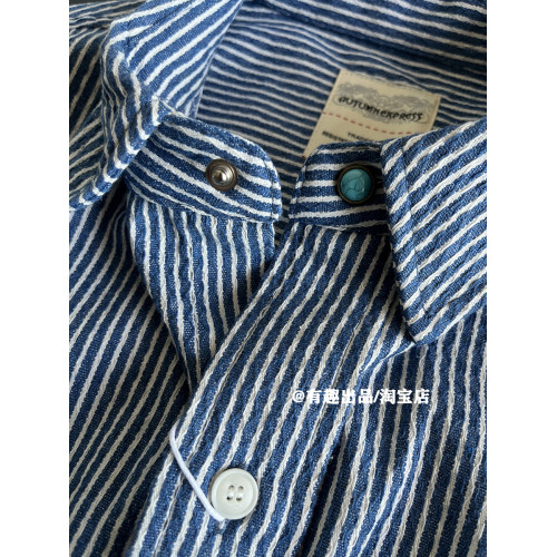 巨帥藍條紋日系潮牌重磅復古水洗繙領牛仔襯衫男加厚工裝哢嘰外套