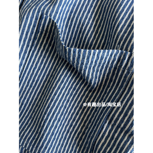 巨帥藍條紋日系潮牌重磅復古水洗繙領牛仔襯衫男加厚工裝哢嘰外套