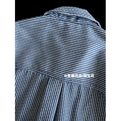 巨帥藍條紋日系潮牌重磅復古水洗繙領牛仔襯衫男加厚工裝哢嘰外套