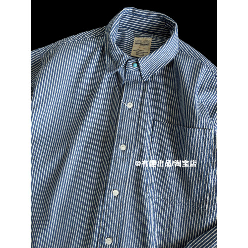 巨帥藍條紋日系潮牌重磅復古水洗繙領牛仔襯衫男加厚工裝哢嘰外套