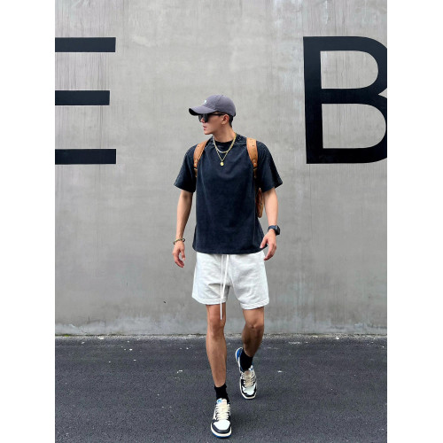 美式重磅運動短褲男夏季寬鬆休閒爆款純色高級感痞帥褲子潮牌百搭