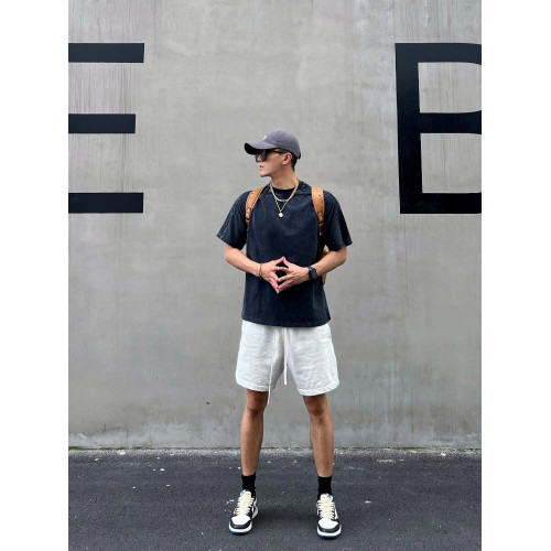 美式重磅運動短褲男夏季寬鬆休閒爆款純色高級感痞帥褲子潮牌百搭