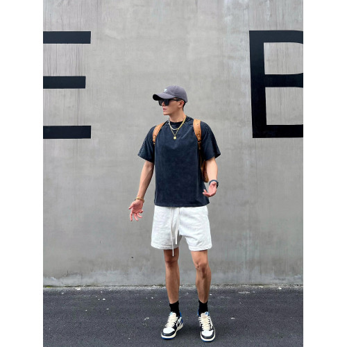 美式重磅運動短褲男夏季寬鬆休閒爆款純色高級感痞帥褲子潮牌百搭