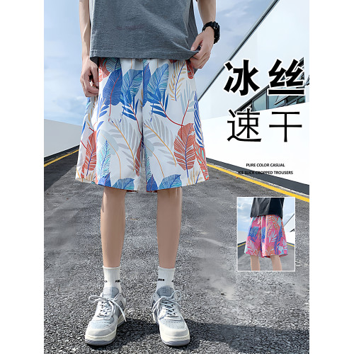 沙灘短褲男夏季薄款速乾泳褲潮流印花大褲衩寬鬆睡褲休閒五分褲子