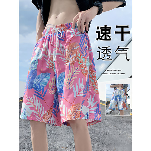 沙灘短褲男夏季薄款速乾泳褲潮流印花大褲衩寬鬆睡褲休閒五分褲子