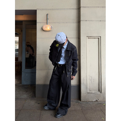 FATEEGG美式復古原色牛仔夾克男女老錢風短款寬鬆飛機釦休閒外套