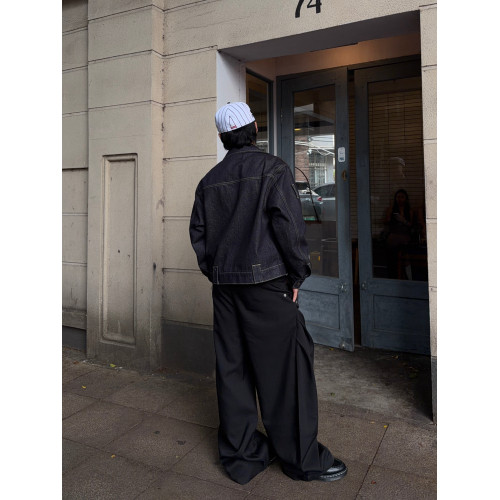 FATEEGG美式復古原色牛仔夾克男女老錢風短款寬鬆飛機釦休閒外套