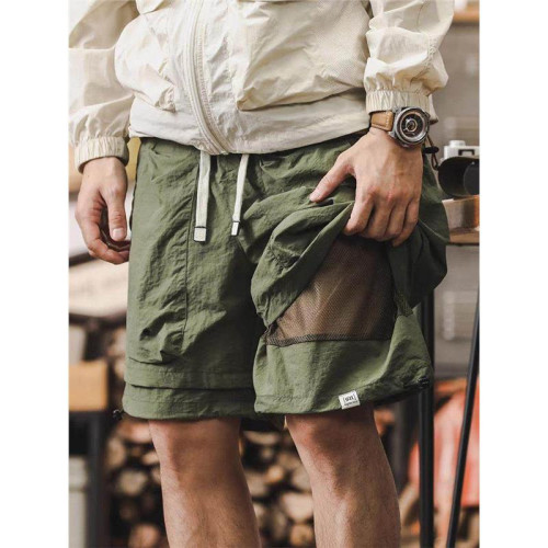 美式工裝四分半褲短褲男夏季寬鬆假兩件山系機能速乾褲休閒五分褲