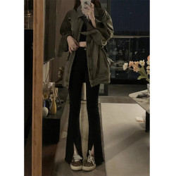 黑灰色破洞牛仔外套男潮高級感小衆工裝夾克春秋季美式廢土風上衣