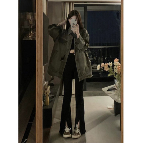 黑灰色破洞牛仔外套男潮高級感小衆工裝夾克春秋季美式廢土風上衣