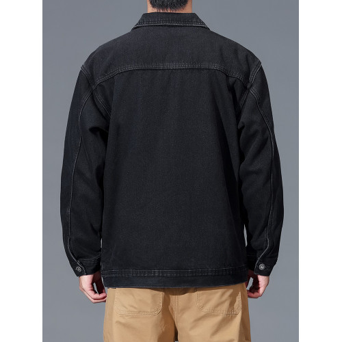 冬季黑色加絨牛仔外套男款寬鬆潮流痞帥加厚保暖百搭中年工裝棉衣