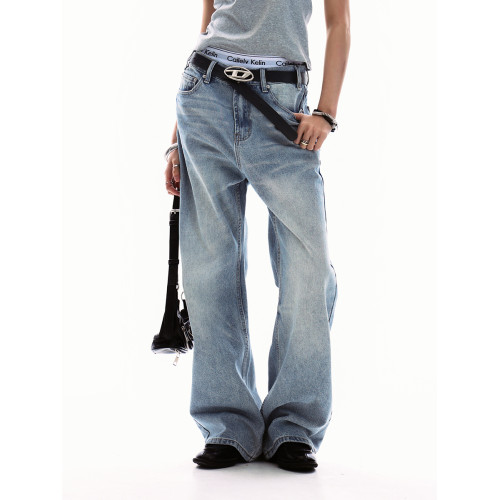 0123Start 水洗cleanfit牛仔褲男女寬鬆美式復古潮牌休閒直筒褲子