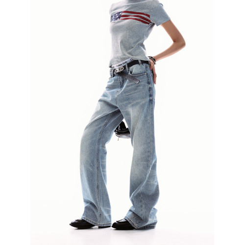 0123Start 水洗cleanfit牛仔褲男女寬鬆美式復古潮牌休閒直筒褲子