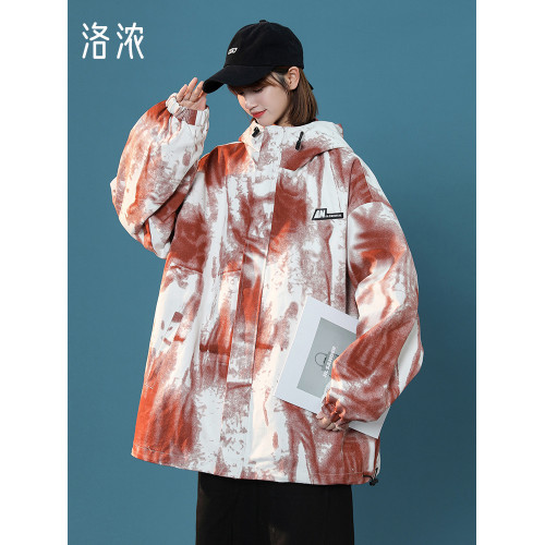 洛濃無性別秋季連帽夾克外套男女水墨紥染漸變高街全棉寬鬆青少年