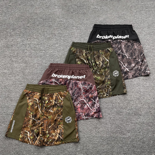 broken planet美式嘻哈潮牌夏季運動休閒撞色拼接迷彩沙灘短褲男