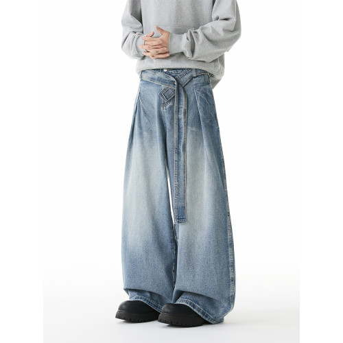 濶腿牛仔褲男士冬季美式高街痞帥寬鬆2026新款潮牌春秋彎刀褲子潮