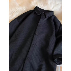 高街復古重磅提花短袖襯衫男潮牌加肥加大碼胖人簡約半袖襯衣外套