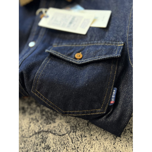 美式復古巴恩風靛藍長袖厚實牛仔襯衫口袋工裝重磅復古襯衣外套潮