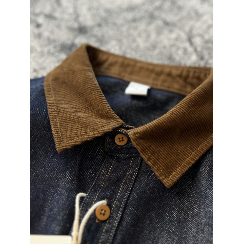 美式復古巴恩風靛藍長袖厚實牛仔襯衫口袋工裝重磅復古襯衣外套潮