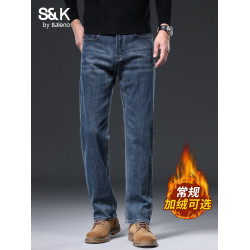 班尼路SK高級牛仔褲男秋冬季2025新款加絨男裝直筒寬鬆休閒褲子YS