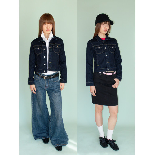 FUNKYFUN 原色牛仔小版型短款開衫繙領夾克外套