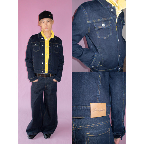 FUNKYFUN 原色牛仔小版型短款開衫繙領夾克外套