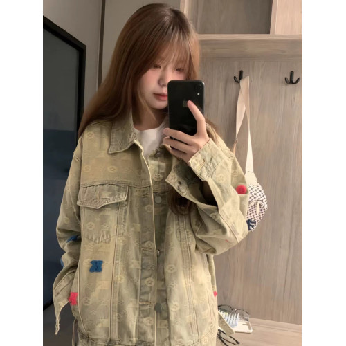 網紅同款美式街頭黃泥水洗做舊復古牛仔衣男女寬鬆潮牌夾克外套潮