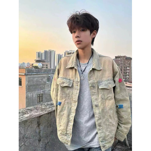 網紅同款美式街頭黃泥水洗做舊復古牛仔衣男女寬鬆潮牌夾克外套潮